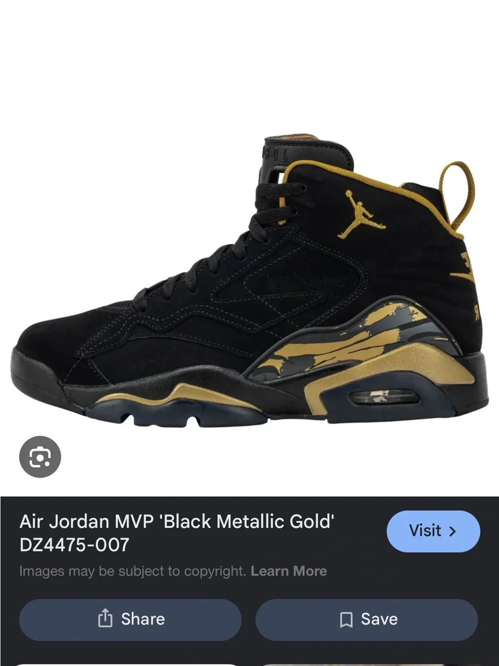 Jordan Black and Metallic Gold High-Top Sneakers